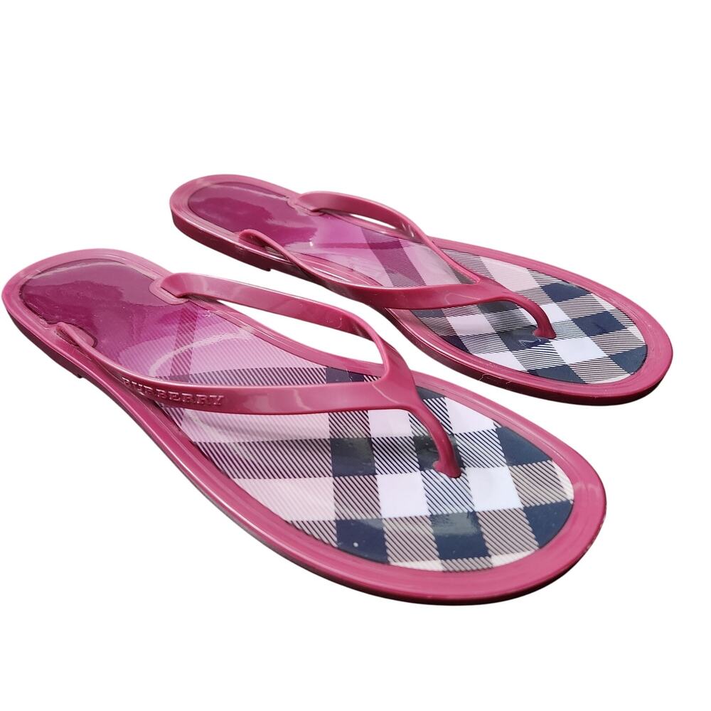 Burberry Pink Plaid Jelly Flip Flop Sandals